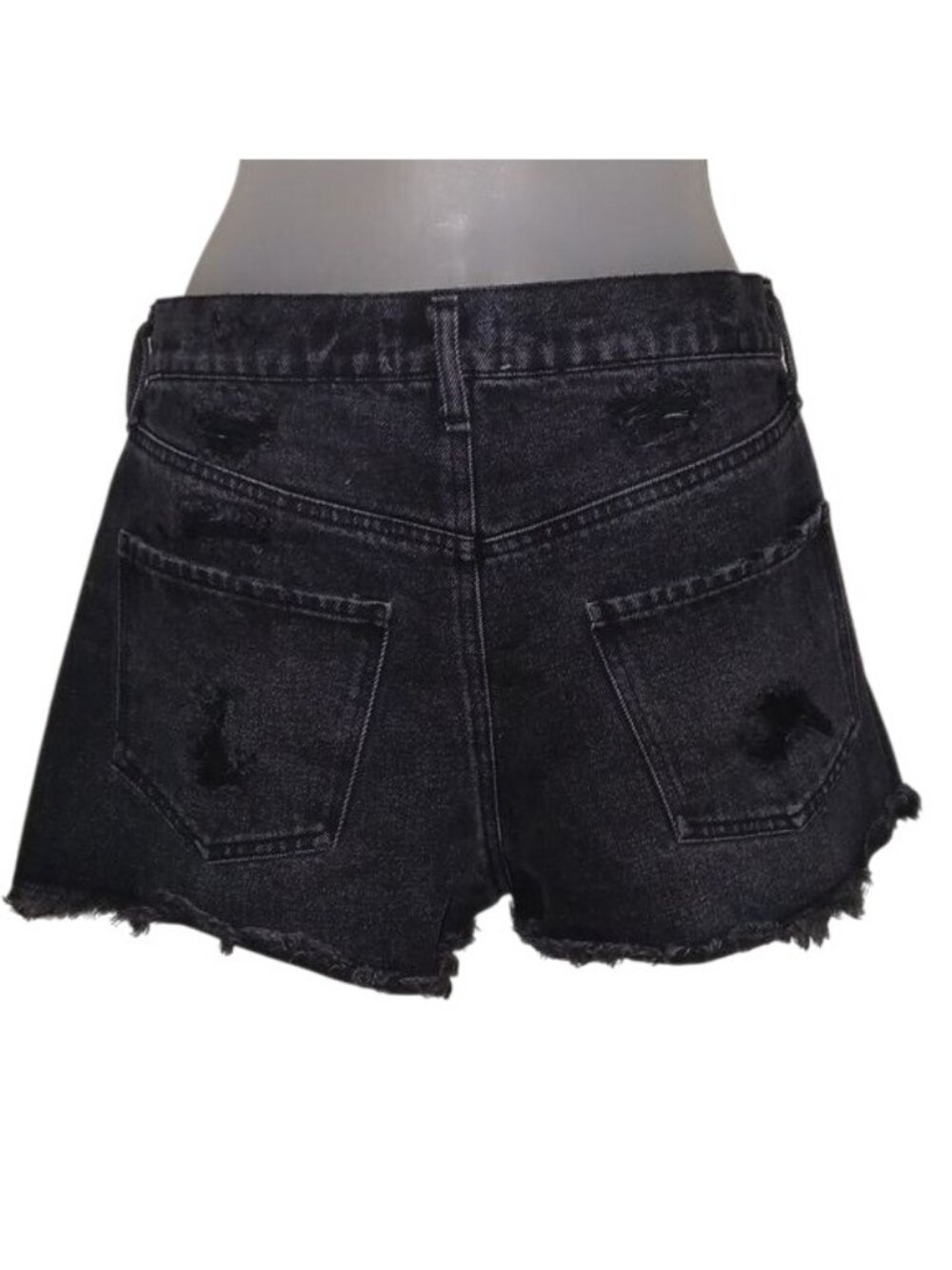 AGOLDE Jaden Black Distressed High Waist Denim Shorts - Picture 3 of 6
